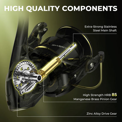 KastKing Sharky Spinning Reel – 5.2:1 & 6.2:1 Gear Ratios, Carbon Fiber Drag 33–39.5LB, 10+1 Stainless Bearings, Lightweight Nylitech Body, Oversize Shaft, for Saltwater & Freshwater