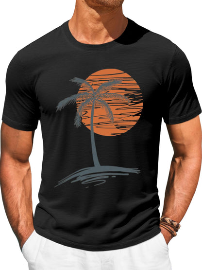 Runcati Mens Short Sleeve T-Shirts Crew Neck Casual Shirt Summer Beach Palm Tree Vintage Hawaiian Tees