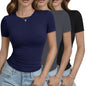 GAYHAY 3 Pack Basic Tees for Women - Crew Neck Slim Fit Tight T Shirts Cute Y2K Trendy Crop Tops Clothes for Casual Summer