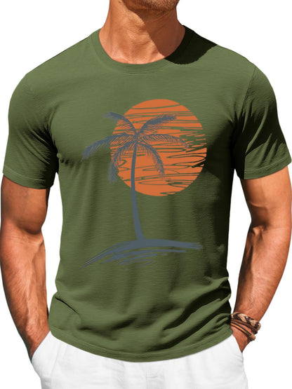 Runcati Mens Short Sleeve T-Shirts Crew Neck Casual Shirt Summer Beach Palm Tree Vintage Hawaiian Tees