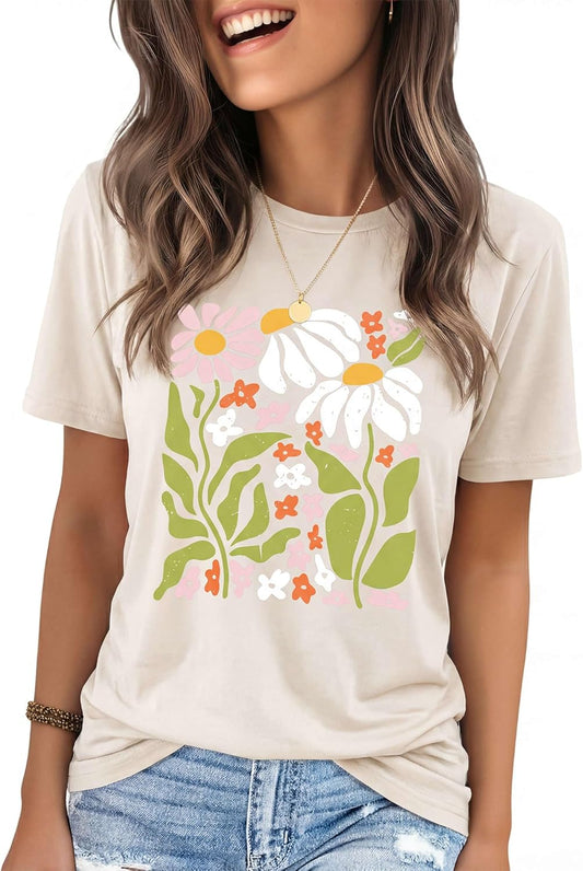 IRISGOD Womens Graphic Tees Casual Summer Short Sleeve Vintage T Shirts Tops
