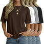 4 Pack Women's Half Sleeve T Shirts 1/2 Sleeve Basic Crew Neck Tops Elbow Length Casual Loose Fit Summer Tees