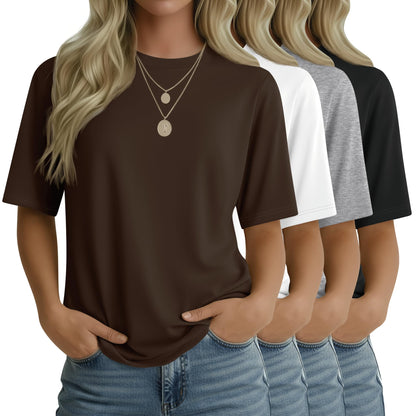 4 Pack Women's Half Sleeve T Shirts 1/2 Sleeve Basic Crew Neck Tops Elbow Length Casual Loose Fit Summer Tees