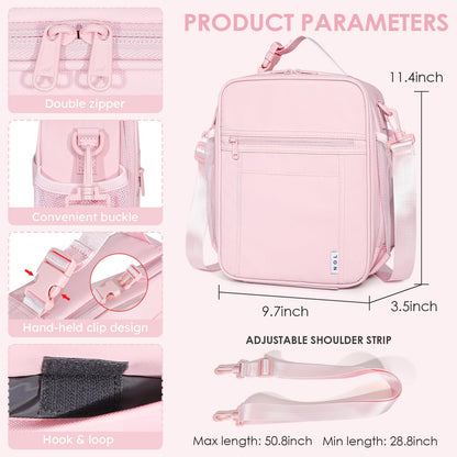NOL Nylon Waterproof Kids Lunch Bag, Insulated Lunch Bag, Lunch box Cooler, Reusable, Zip Closure with Buckle Handle Holds Lunch Box, Snacks & Water Bottle for School Work, Cream