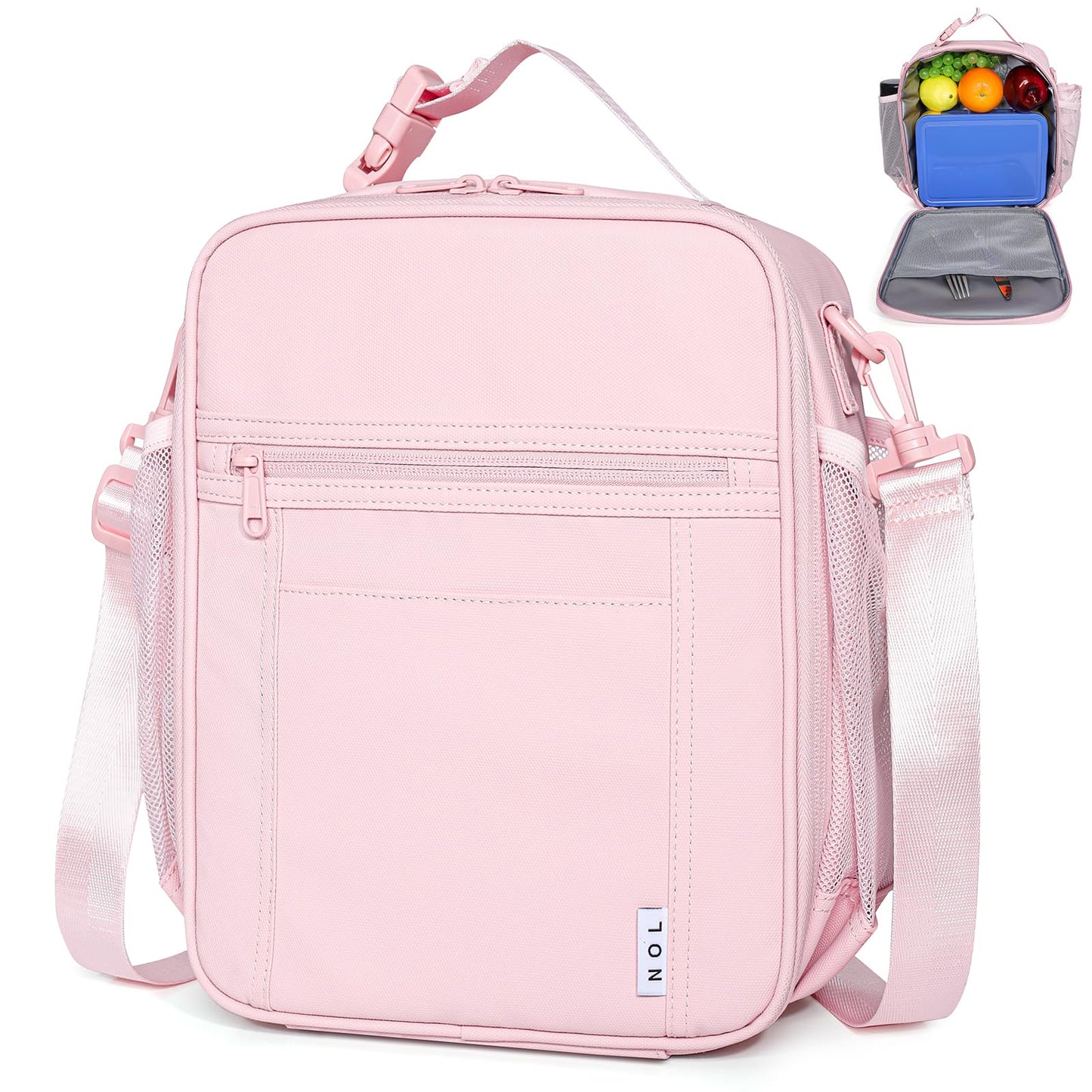 NOL Nylon Waterproof Kids Lunch Bag, Insulated Lunch Bag, Lunch box Cooler, Reusable, Zip Closure with Buckle Handle Holds Lunch Box, Snacks & Water Bottle for School Work, Cream