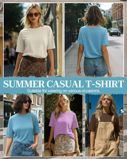 4 Pack Women's Half Sleeve T Shirts 1/2 Sleeve Basic Crew Neck Tops Elbow Length Casual Loose Fit Summer Tees