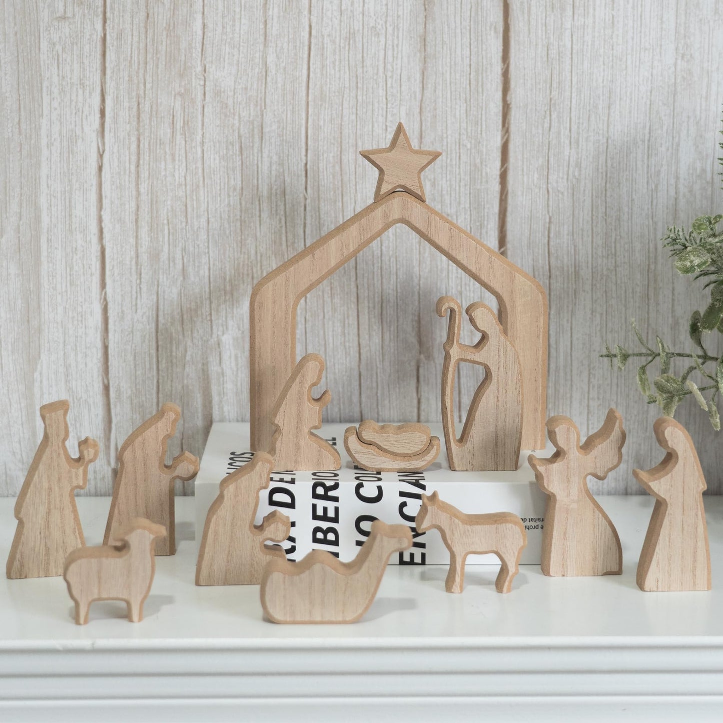 NEROSUN Empty Tomb Easter Scene and Cross Decoration, Wooden Easter Resurrection Scene Cross Jesus Tomb Tray Set, Jesus Nativity Scene Decor for Religious Home Office Tabletop Christian Gifts
