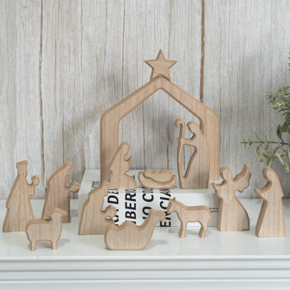 NEROSUN Empty Tomb Easter Scene and Cross Decoration, Wooden Easter Resurrection Scene Cross Jesus Tomb Tray Set, Jesus Nativity Scene Decor for Religious Home Office Tabletop Christian Gifts