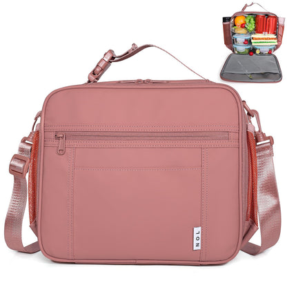 NOL Nylon Waterproof Kids Lunch Bag, Insulated Lunch Bag, Lunch box Cooler, Reusable, Zip Closure with Buckle Handle Holds Lunch Box, Snacks & Water Bottle for School Work, Cream