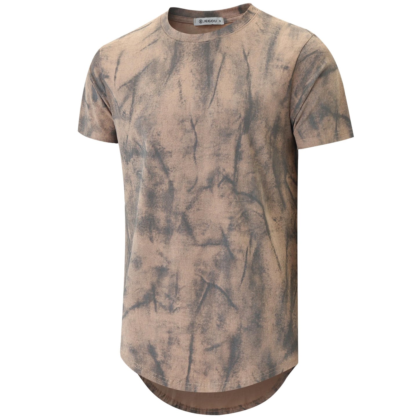 KLIEGOU Mens Hipster Hip Hop Ripped Round Hemline Pattern Print T Shirt