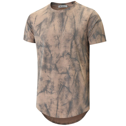 KLIEGOU Mens Hipster Hip Hop Ripped Round Hemline Pattern Print T Shirt
