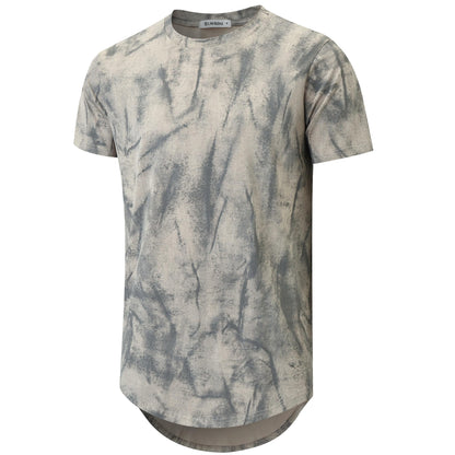 KLIEGOU Mens Hipster Hip Hop Ripped Round Hemline Pattern Print T Shirt