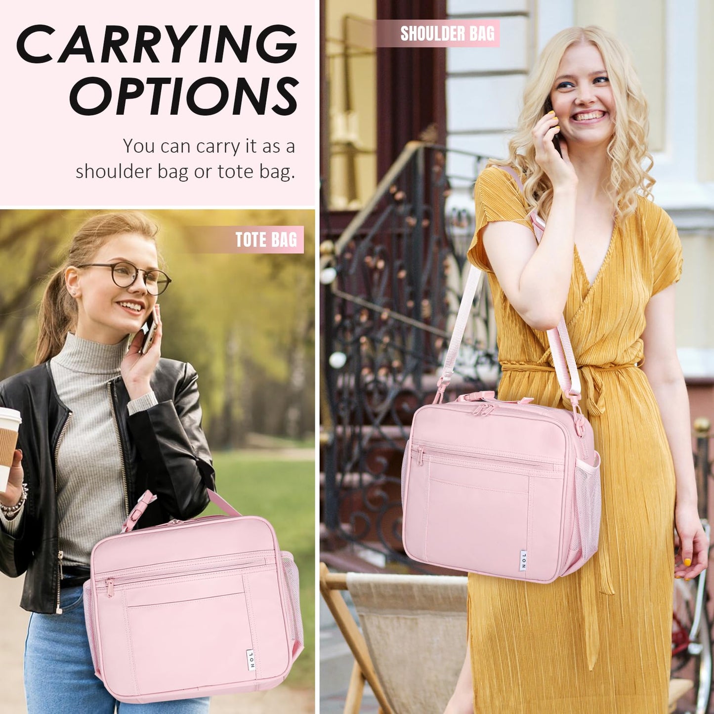 NOL Nylon Waterproof Kids Lunch Bag, Insulated Lunch Bag, Lunch box Cooler, Reusable, Zip Closure with Buckle Handle Holds Lunch Box, Snacks & Water Bottle for School Work, Cream