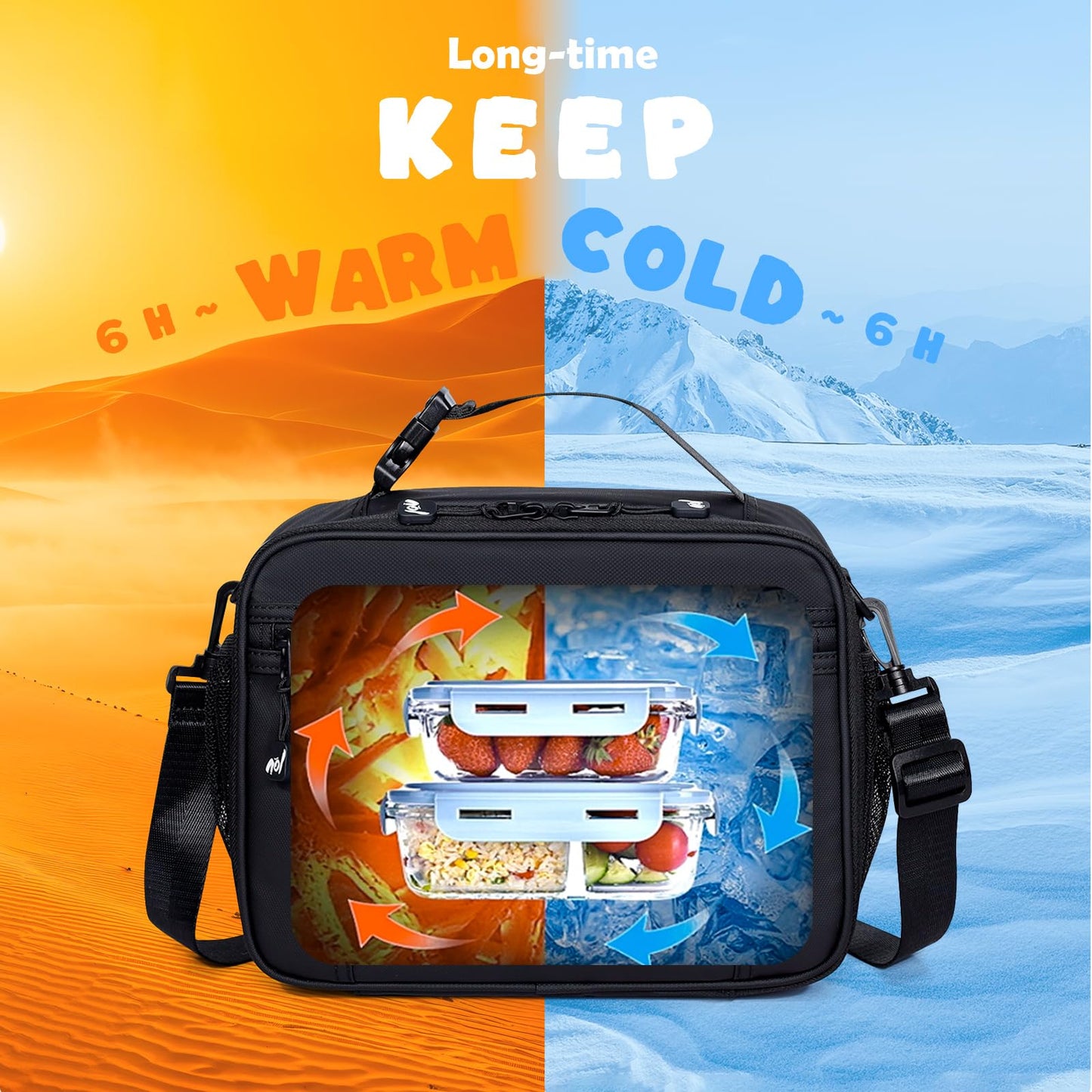NOL Nylon Waterproof Kids Lunch Bag, Insulated Lunch Bag, Lunch box Cooler, Reusable, Zip Closure with Buckle Handle Holds Lunch Box, Snacks & Water Bottle for School Work, Cream