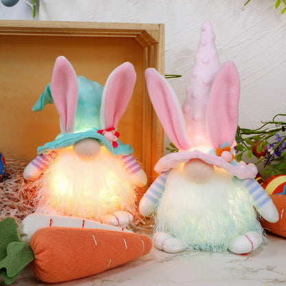 Juegoal 2 Pack Lighted Bunny Easter Gnome, 11" Handmade Scandinavian Swedish Tomte, Light Up Elf Easter Present, Battery Operated Rabbit Gifts Spring Tabletop Holiday Decorations