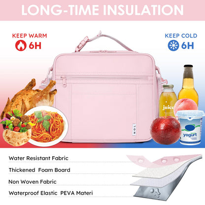 NOL Nylon Waterproof Kids Lunch Bag, Insulated Lunch Bag, Lunch box Cooler, Reusable, Zip Closure with Buckle Handle Holds Lunch Box, Snacks & Water Bottle for School Work, Cream