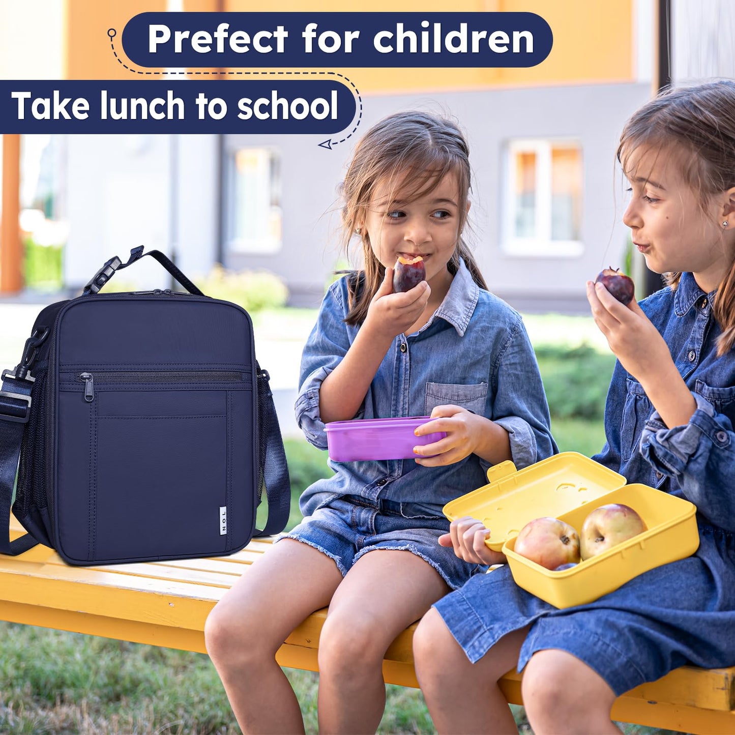NOL Nylon Waterproof Kids Lunch Bag, Insulated Lunch Bag, Lunch box Cooler, Reusable, Zip Closure with Buckle Handle Holds Lunch Box, Snacks & Water Bottle for School Work, Cream