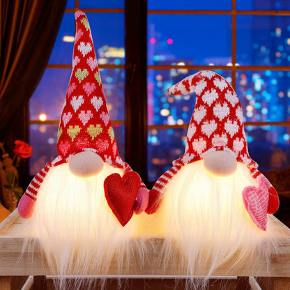 Juegoal 2 Pack Lighted Bunny Easter Gnome, 11" Handmade Scandinavian Swedish Tomte, Light Up Elf Easter Present, Battery Operated Rabbit Gifts Spring Tabletop Holiday Decorations