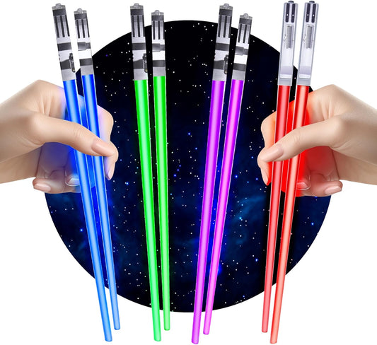 LightSaber Chopsticks Light Up Saber Led (4 Pairs, Red Blue Green Purple)