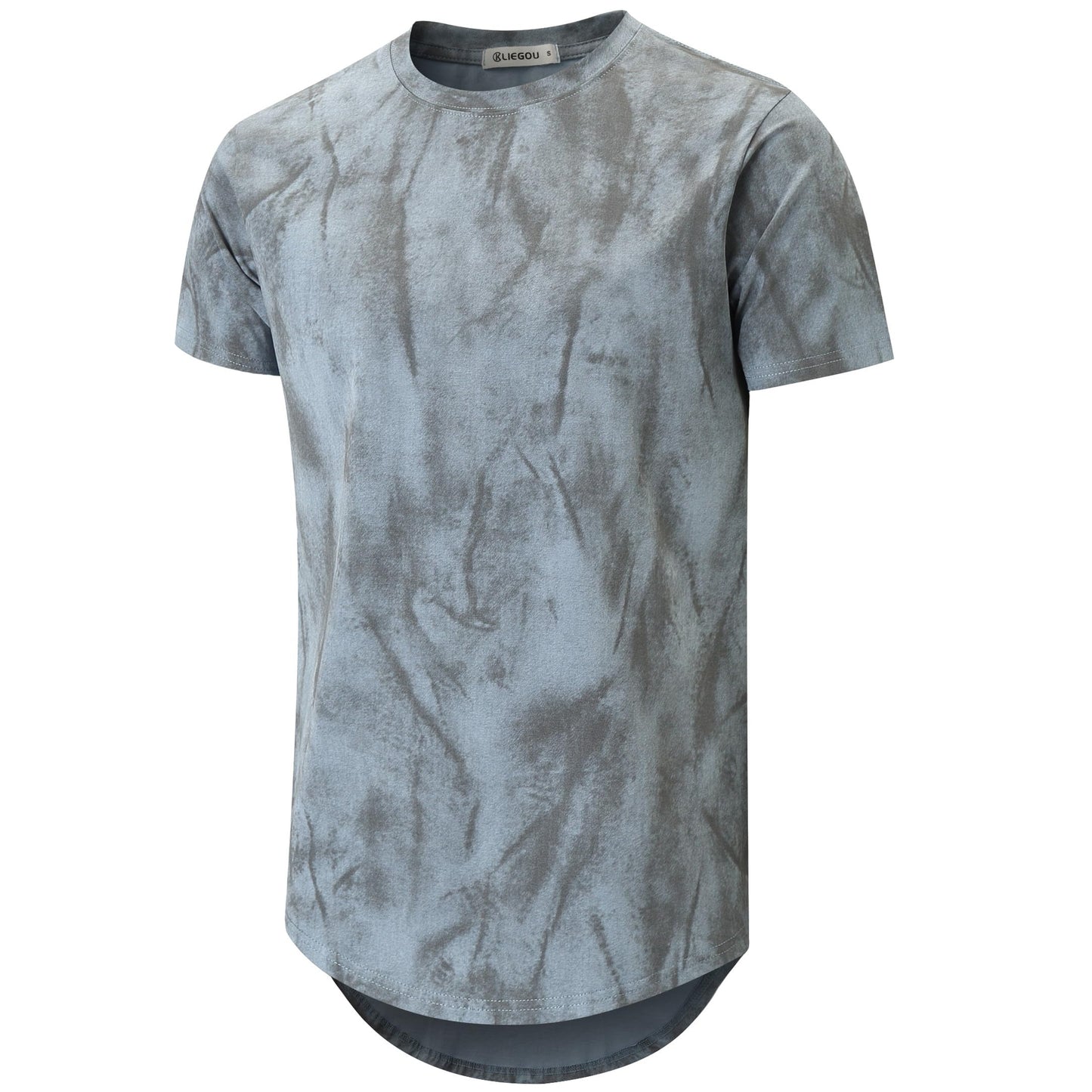 KLIEGOU Mens Hipster Hip Hop Ripped Round Hemline Pattern Print T Shirt