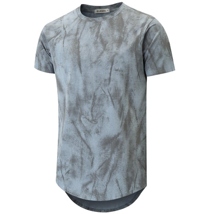 KLIEGOU Mens Hipster Hip Hop Ripped Round Hemline Pattern Print T Shirt