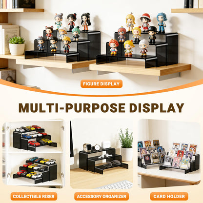 FUNFERY Acrylic Display Risers,2 Sets(7.8" L~8.2" L~8.6" L) Display Stand Shelf for Figure,Collectibles,Cupcake,Clear Acrylic Risers for Displays Case Cabinet,Dessert Table,Shelf Riser for Decor,Food