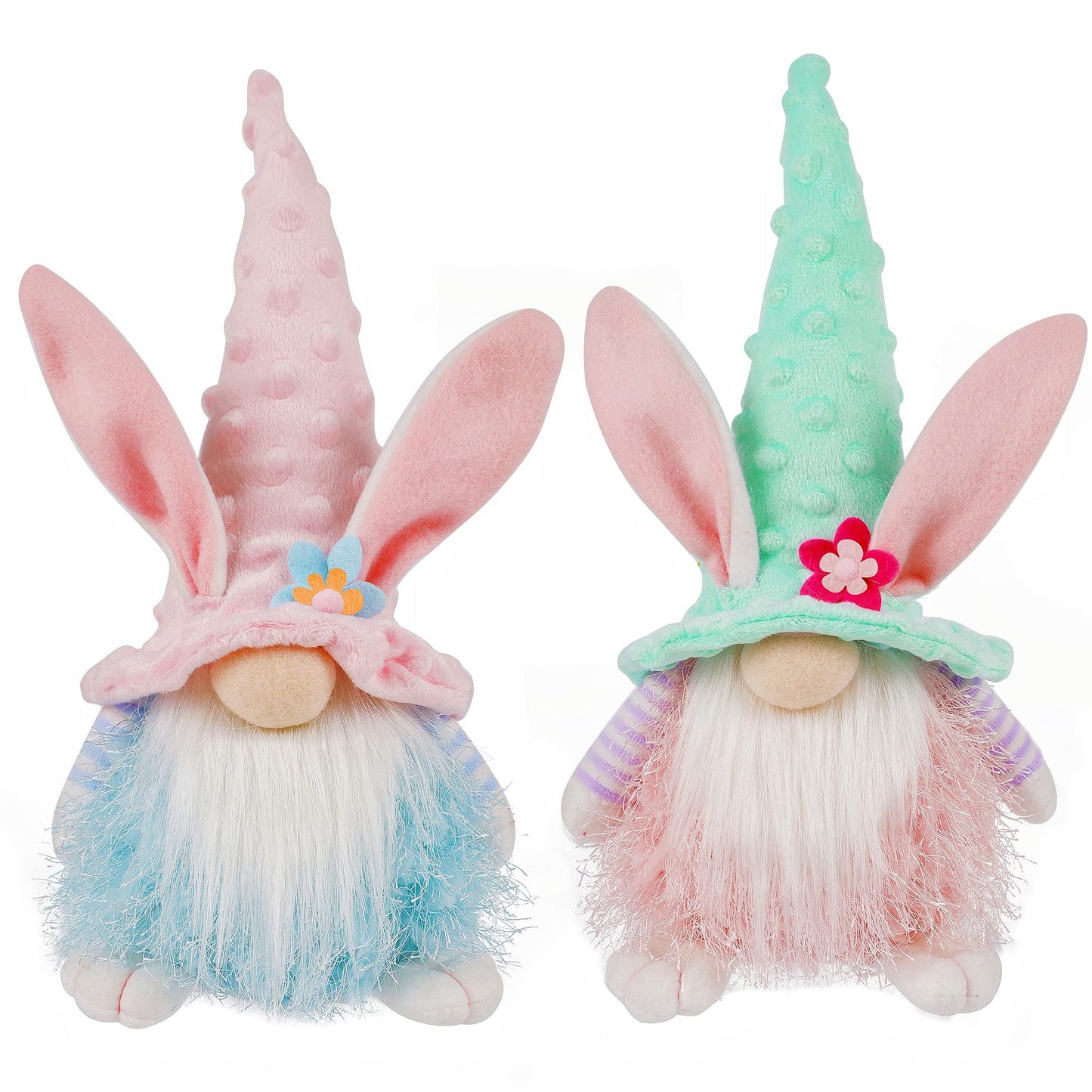 Juegoal 2 Pack Lighted Bunny Easter Gnome, 11" Handmade Scandinavian Swedish Tomte, Light Up Elf Easter Present, Battery Operated Rabbit Gifts Spring Tabletop Holiday Decorations
