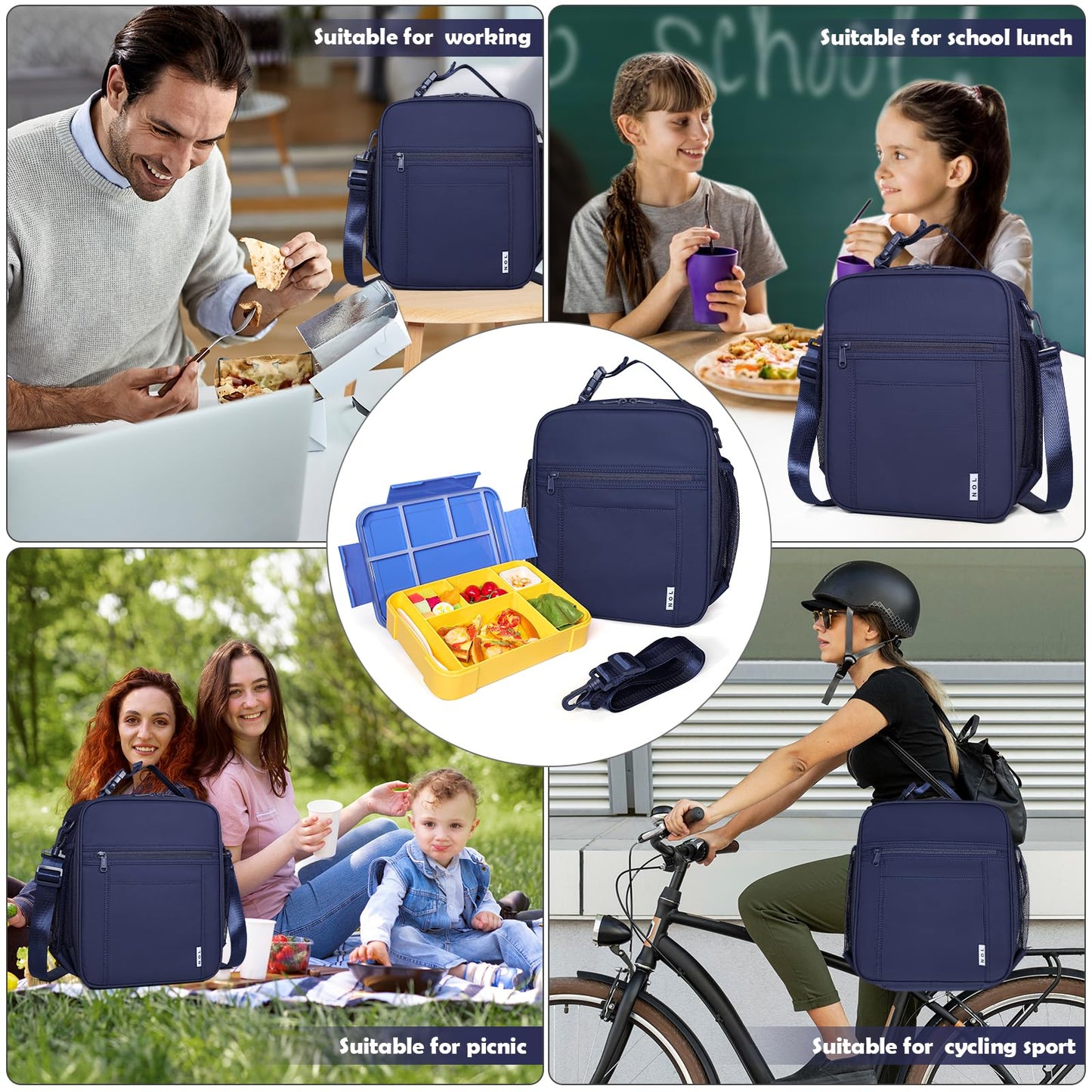 NOL Nylon Waterproof Kids Lunch Bag, Insulated Lunch Bag, Lunch box Cooler, Reusable, Zip Closure with Buckle Handle Holds Lunch Box, Snacks & Water Bottle for School Work, Cream