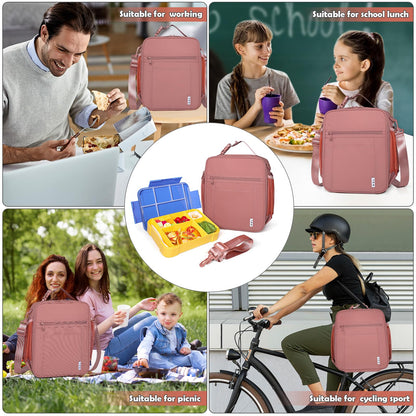 NOL Nylon Waterproof Kids Lunch Bag, Insulated Lunch Bag, Lunch box Cooler, Reusable, Zip Closure with Buckle Handle Holds Lunch Box, Snacks & Water Bottle for School Work, Cream