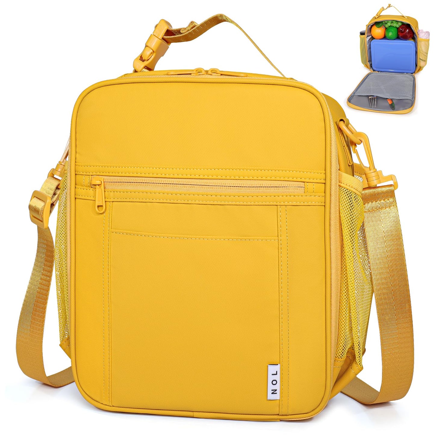 NOL Nylon Waterproof Kids Lunch Bag, Insulated Lunch Bag, Lunch box Cooler, Reusable, Zip Closure with Buckle Handle Holds Lunch Box, Snacks & Water Bottle for School Work, Cream