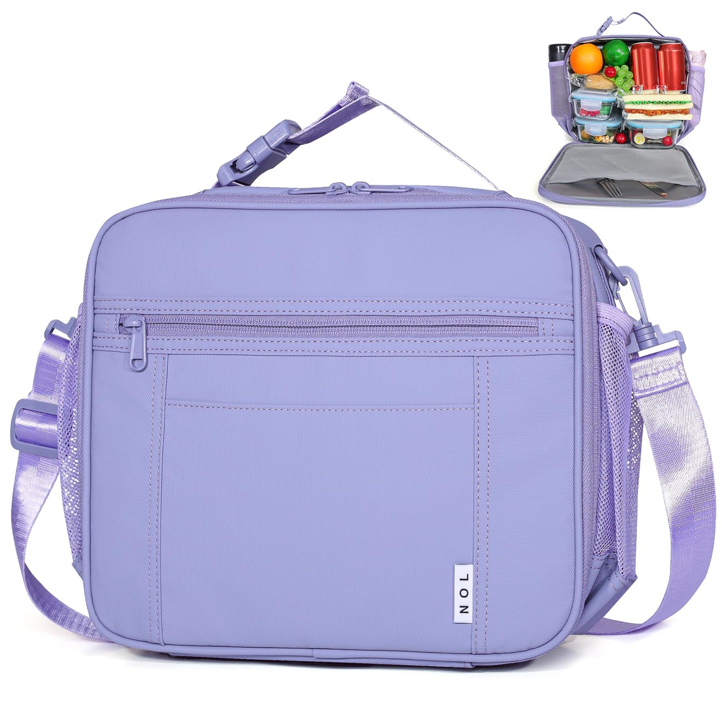 NOL Nylon Waterproof Kids Lunch Bag, Insulated Lunch Bag, Lunch box Cooler, Reusable, Zip Closure with Buckle Handle Holds Lunch Box, Snacks & Water Bottle for School Work, Cream