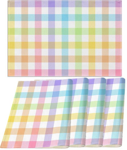 Pudodo Easter Buffalo Plaid Check Table Runner Spring Holiday Farmhouse Fireplace Kitchen Dining Room Home Party Decoration (13" x 72")
