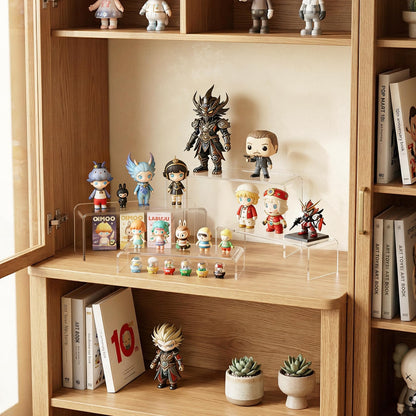 FUNFERY Acrylic Display Risers,2 Sets(7.8" L~8.2" L~8.6" L) Display Stand Shelf for Figure,Collectibles,Cupcake,Clear Acrylic Risers for Displays Case Cabinet,Dessert Table,Shelf Riser for Decor,Food