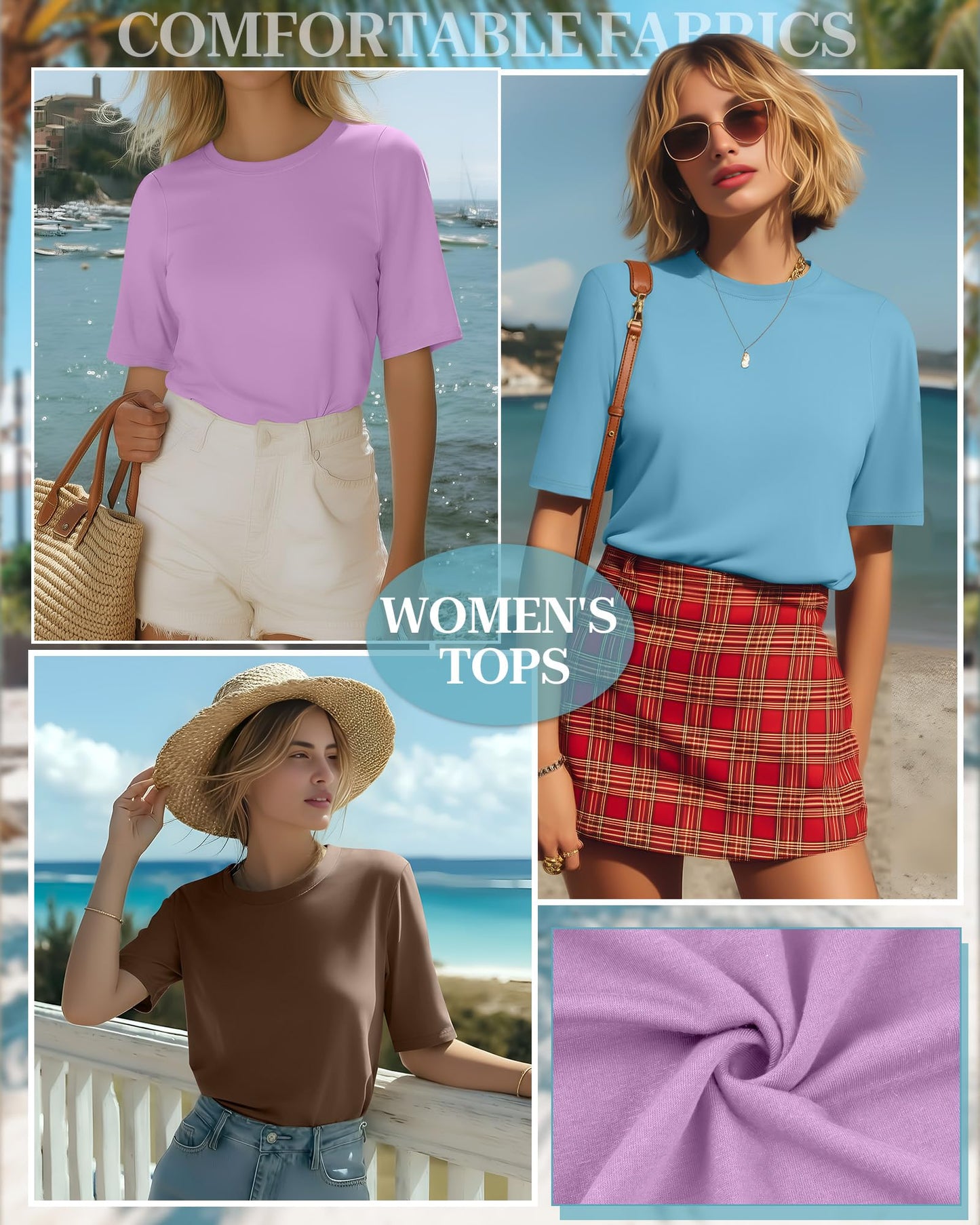 4 Pack Women's Half Sleeve T Shirts 1/2 Sleeve Basic Crew Neck Tops Elbow Length Casual Loose Fit Summer Tees