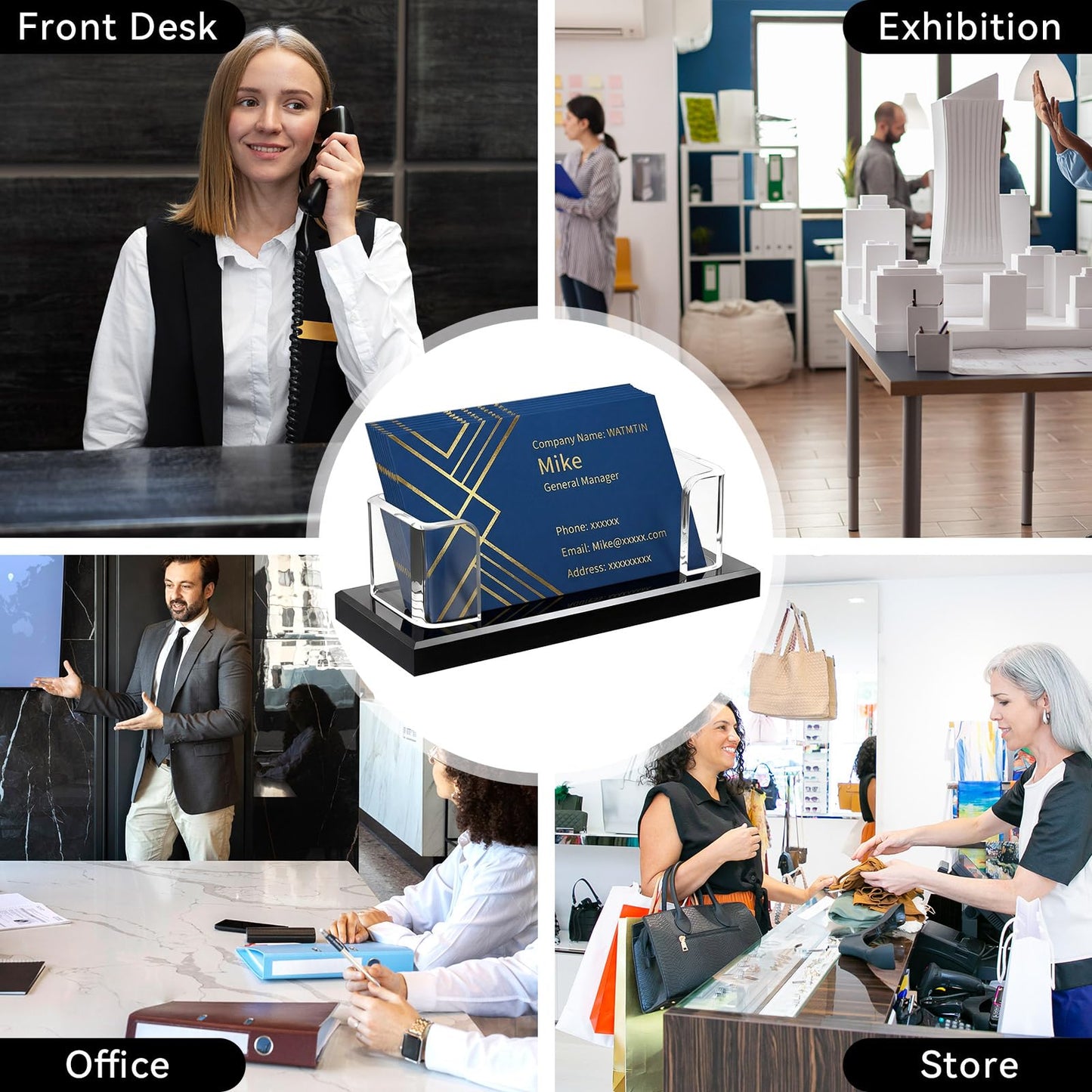 1 Pcs Acrylic Business Card Holder, Clear Horizontal Business Card Display Stand, Acrylic Cards Display Holder for Desk Accessories Women and Men Office Exhibition