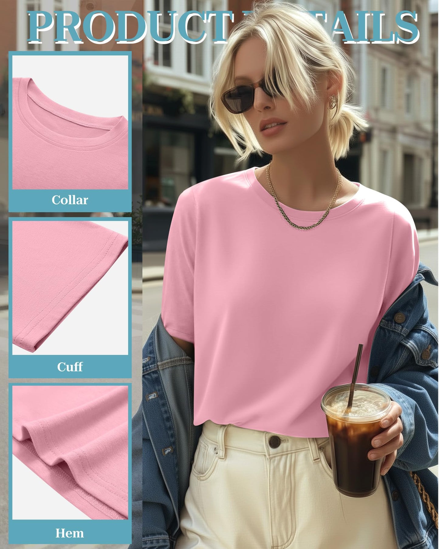4 Pack Women's Half Sleeve T Shirts 1/2 Sleeve Basic Crew Neck Tops Elbow Length Casual Loose Fit Summer Tees