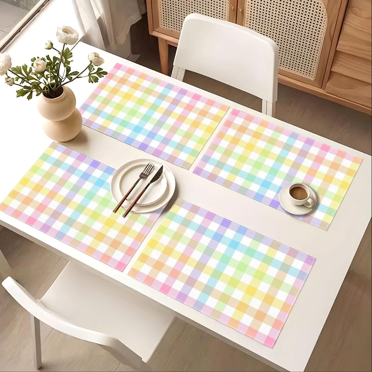 Pudodo Easter Buffalo Plaid Check Table Runner Spring Holiday Farmhouse Fireplace Kitchen Dining Room Home Party Decoration (13" x 72")