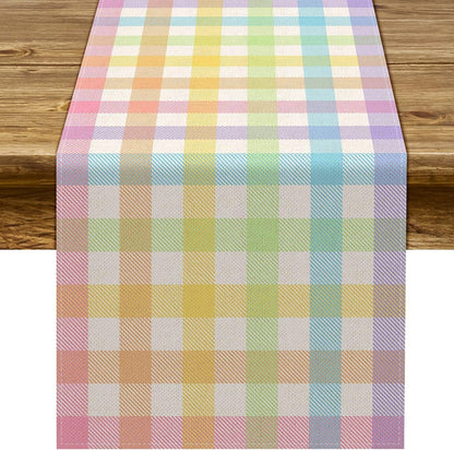 Pudodo Easter Buffalo Plaid Check Table Runner Spring Holiday Farmhouse Fireplace Kitchen Dining Room Home Party Decoration (13" x 72")