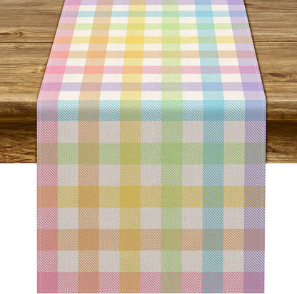 Pudodo Easter Buffalo Plaid Check Table Runner Spring Holiday Farmhouse Fireplace Kitchen Dining Room Home Party Decoration (13" x 72")