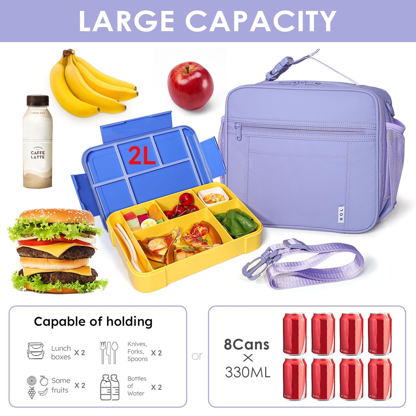 NOL Nylon Waterproof Kids Lunch Bag, Insulated Lunch Bag, Lunch box Cooler, Reusable, Zip Closure with Buckle Handle Holds Lunch Box, Snacks & Water Bottle for School Work, Cream