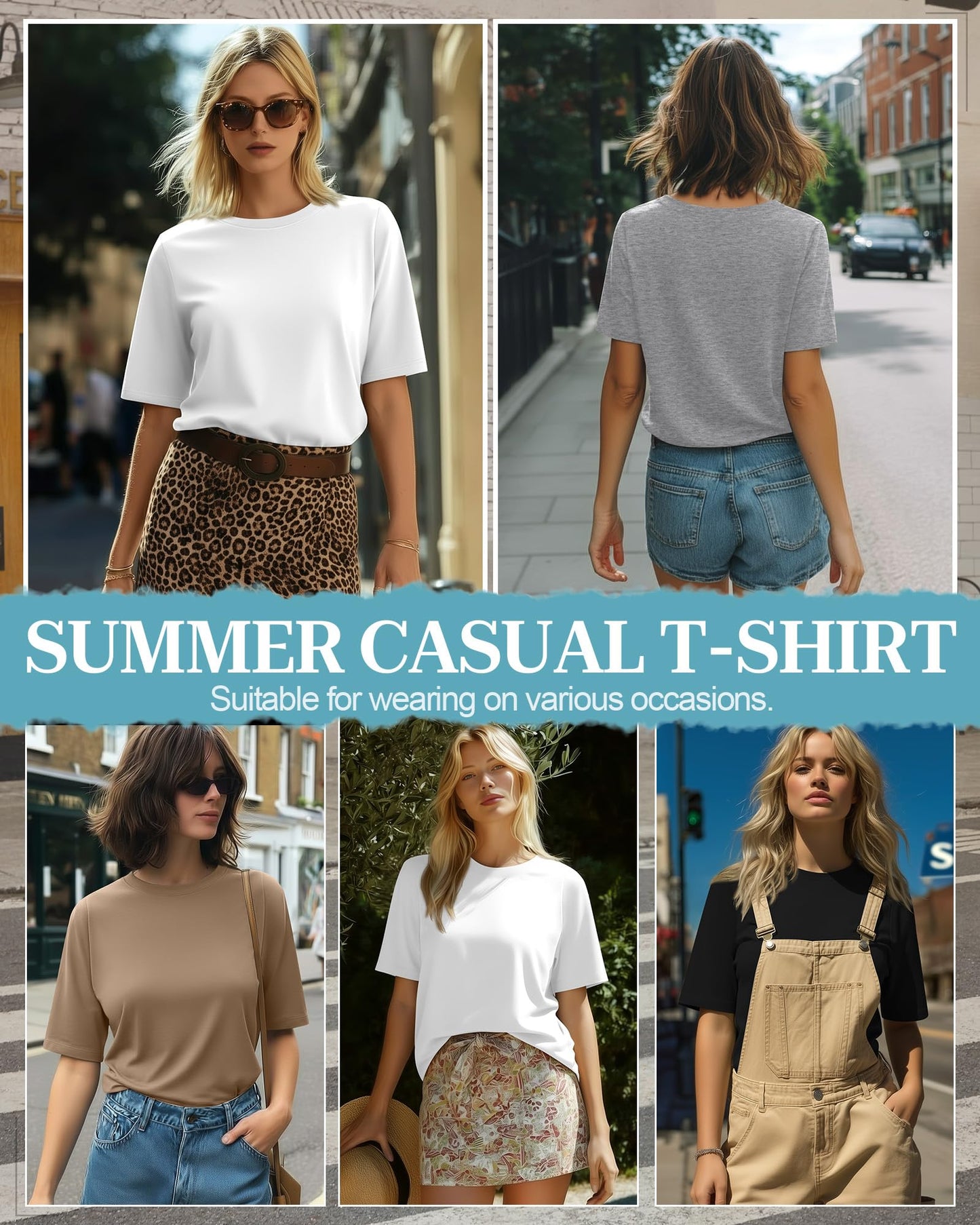 4 Pack Women's Half Sleeve T Shirts 1/2 Sleeve Basic Crew Neck Tops Elbow Length Casual Loose Fit Summer Tees