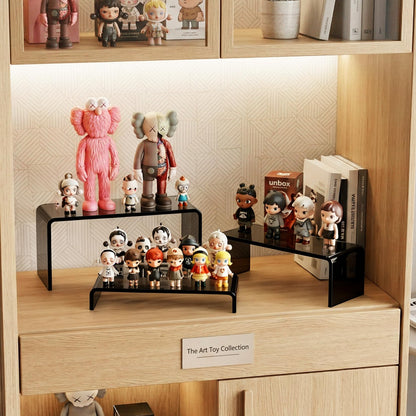 FUNFERY Acrylic Display Risers,2 Sets(7.8" L~8.2" L~8.6" L) Display Stand Shelf for Figure,Collectibles,Cupcake,Clear Acrylic Risers for Displays Case Cabinet,Dessert Table,Shelf Riser for Decor,Food