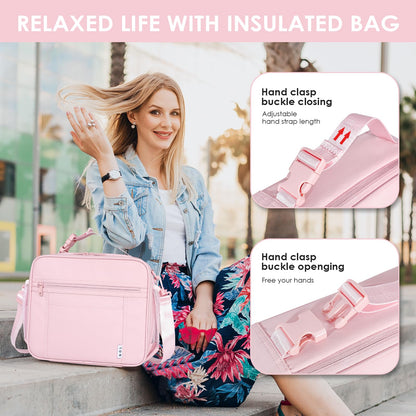 NOL Nylon Waterproof Kids Lunch Bag, Insulated Lunch Bag, Lunch box Cooler, Reusable, Zip Closure with Buckle Handle Holds Lunch Box, Snacks & Water Bottle for School Work, Cream