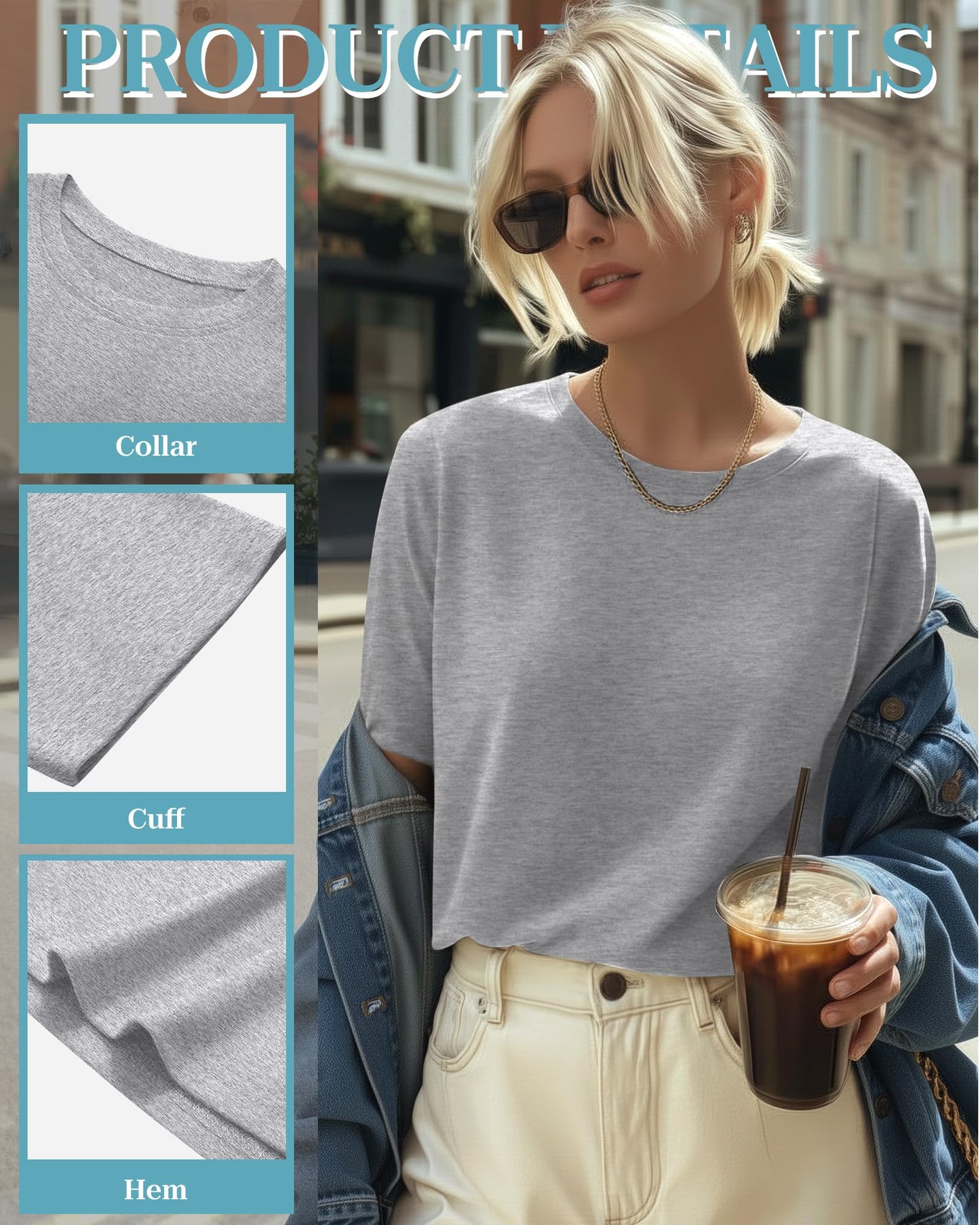 4 Pack Women's Half Sleeve T Shirts 1/2 Sleeve Basic Crew Neck Tops Elbow Length Casual Loose Fit Summer Tees