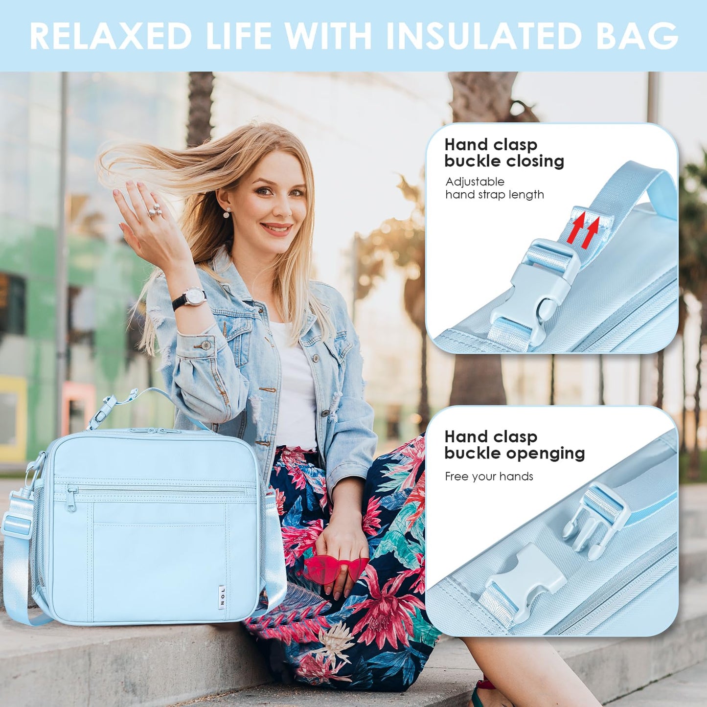 NOL Nylon Waterproof Kids Lunch Bag, Insulated Lunch Bag, Lunch box Cooler, Reusable, Zip Closure with Buckle Handle Holds Lunch Box, Snacks & Water Bottle for School Work, Cream