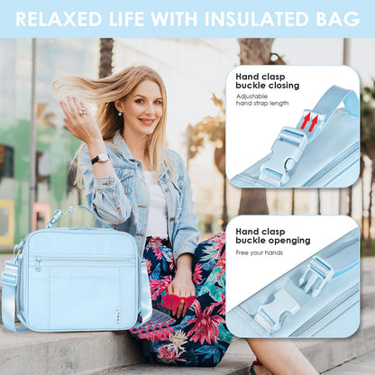 NOL Nylon Waterproof Kids Lunch Bag, Insulated Lunch Bag, Lunch box Cooler, Reusable, Zip Closure with Buckle Handle Holds Lunch Box, Snacks & Water Bottle for School Work, Cream
