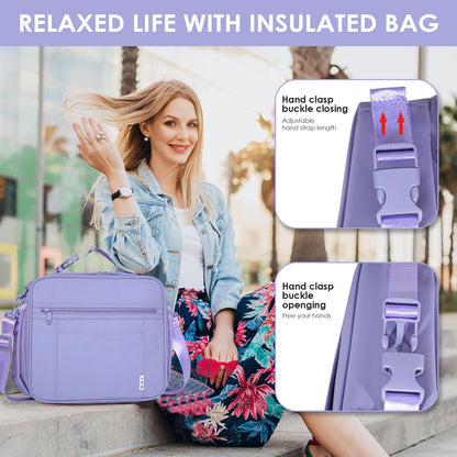 NOL Nylon Waterproof Kids Lunch Bag, Insulated Lunch Bag, Lunch box Cooler, Reusable, Zip Closure with Buckle Handle Holds Lunch Box, Snacks & Water Bottle for School Work, Cream