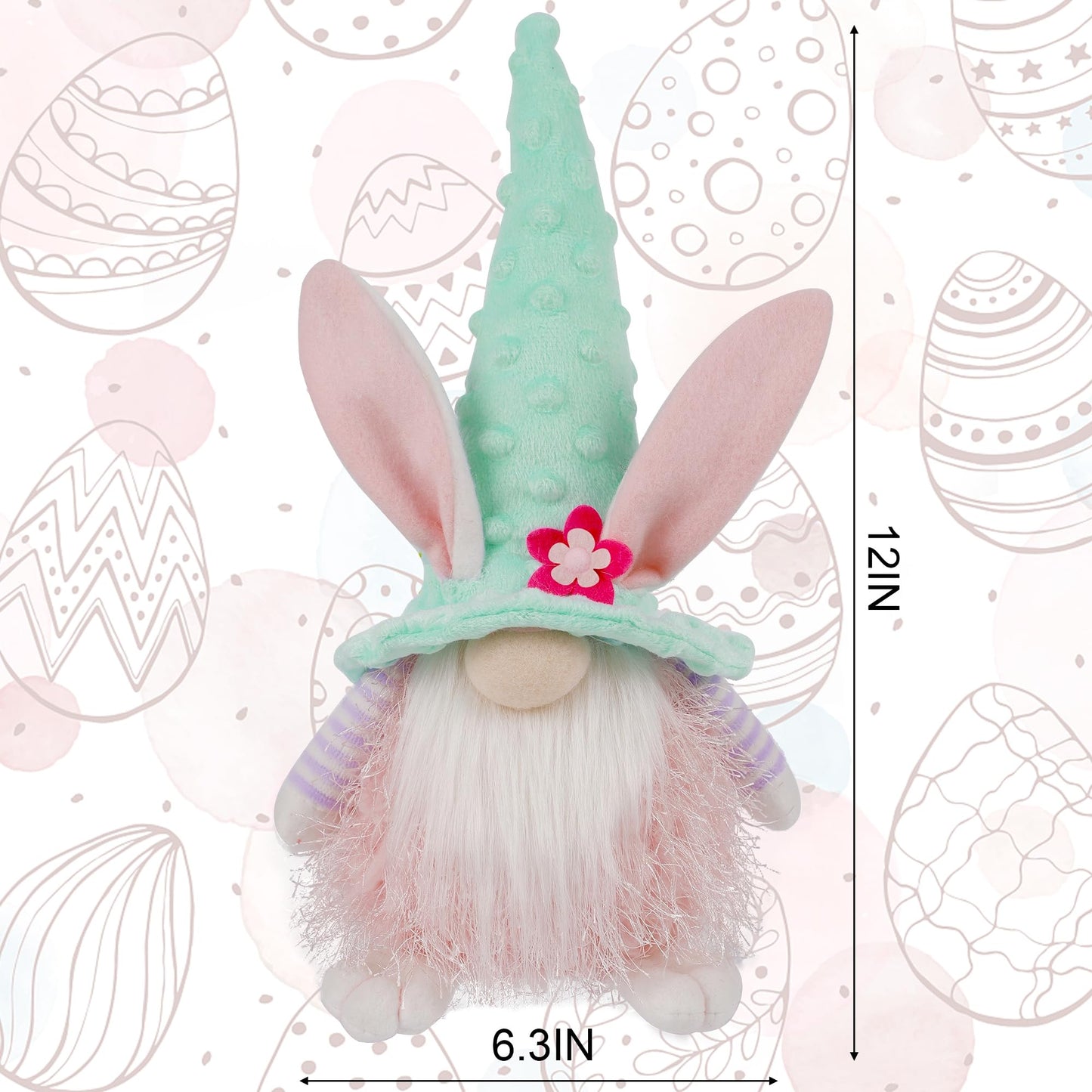 Juegoal 2 Pack Lighted Bunny Easter Gnome, 11" Handmade Scandinavian Swedish Tomte, Light Up Elf Easter Present, Battery Operated Rabbit Gifts Spring Tabletop Holiday Decorations