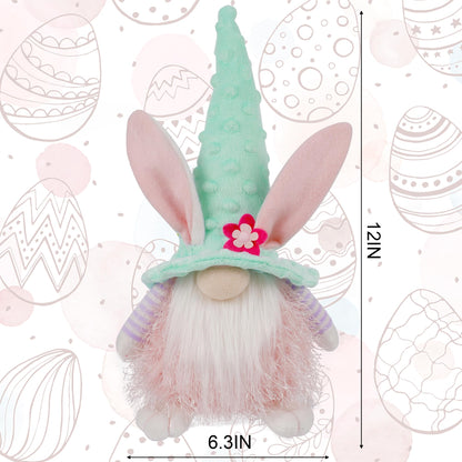 Juegoal 2 Pack Lighted Bunny Easter Gnome, 11" Handmade Scandinavian Swedish Tomte, Light Up Elf Easter Present, Battery Operated Rabbit Gifts Spring Tabletop Holiday Decorations