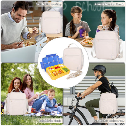 NOL Nylon Waterproof Kids Lunch Bag, Insulated Lunch Bag, Lunch box Cooler, Reusable, Zip Closure with Buckle Handle Holds Lunch Box, Snacks & Water Bottle for School Work, Cream